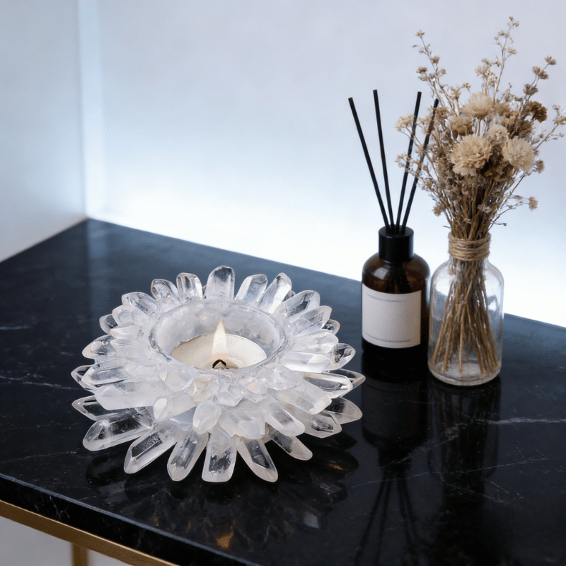 Clear quartz candle holder decorative tabletop accent