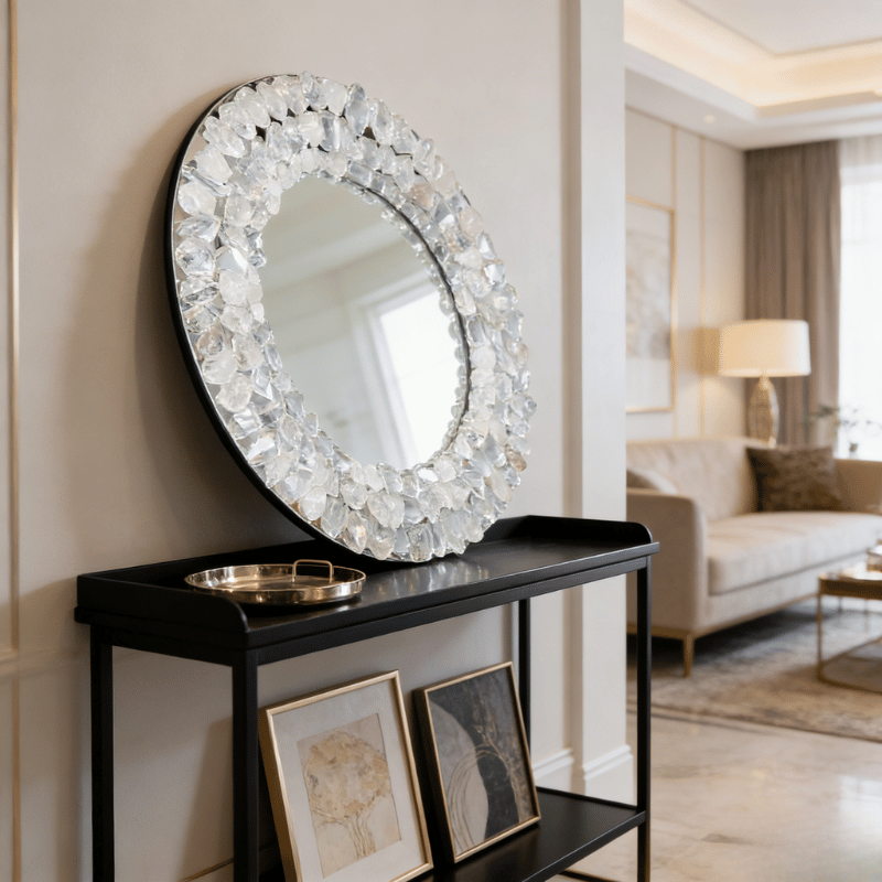 Elegant white crystal desk mirror