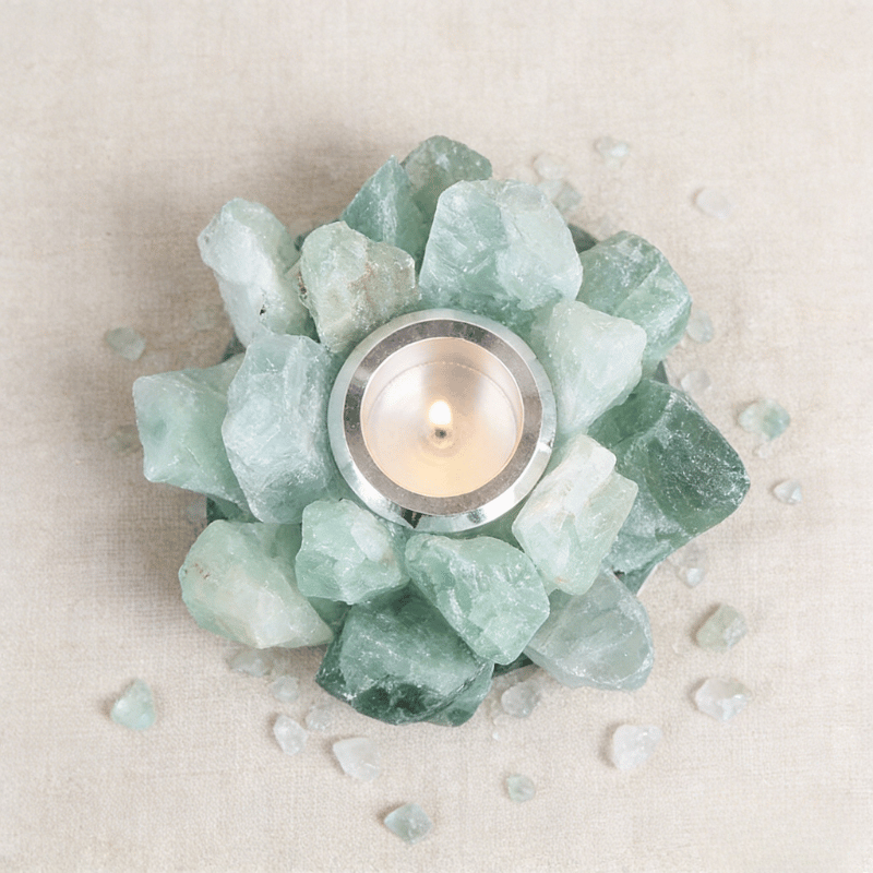 Fluorite Crystal Candle Holder for Meditation and Yoga