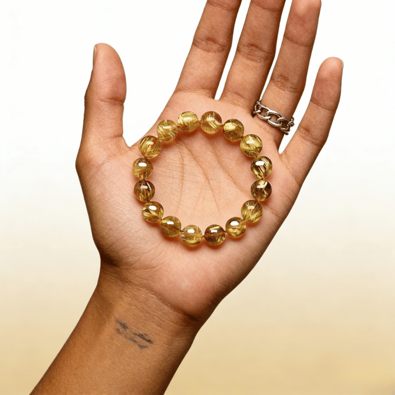 Gold Rutile Quartz Bracelet Spiritual Jewelry Accessory