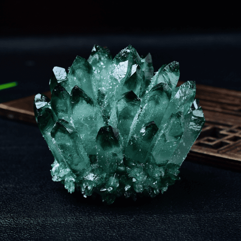 Green quartz crystal cluster
