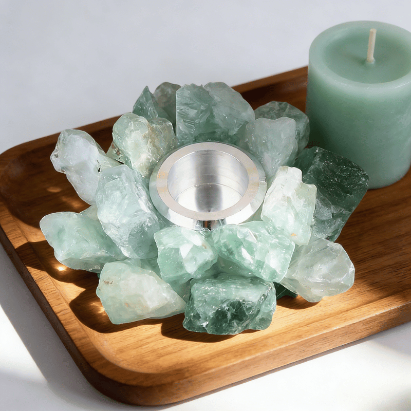 Natural Fluorite Crystal Candle Holder Home Decoration