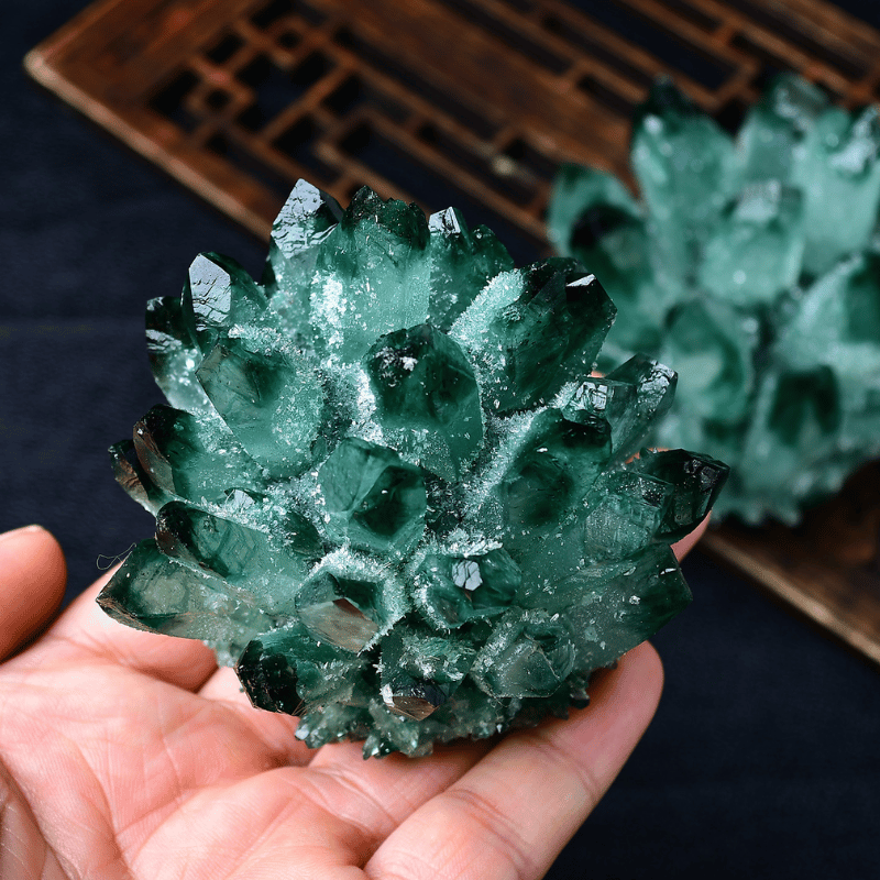 Natural green quartz crystal cluster