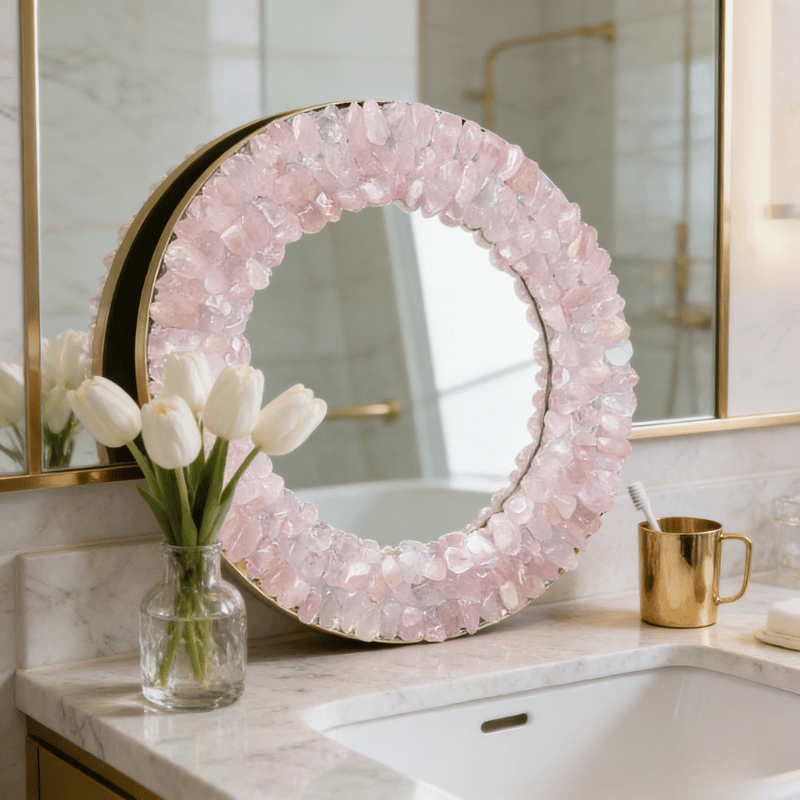 Natural pink crystal mirror handmade decoration