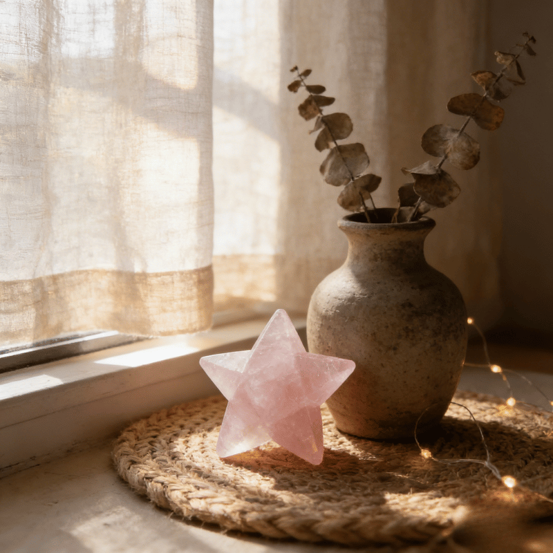 Natural rose quartz merkaba star