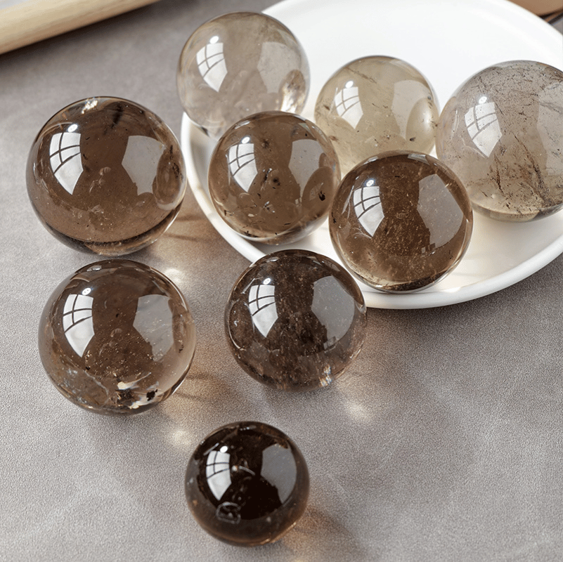 Natural smoky quartz crystal sphere grounding energy stone