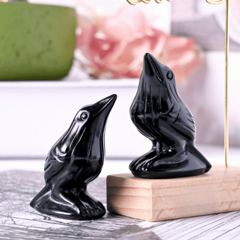 Obsidian Crow Carvings