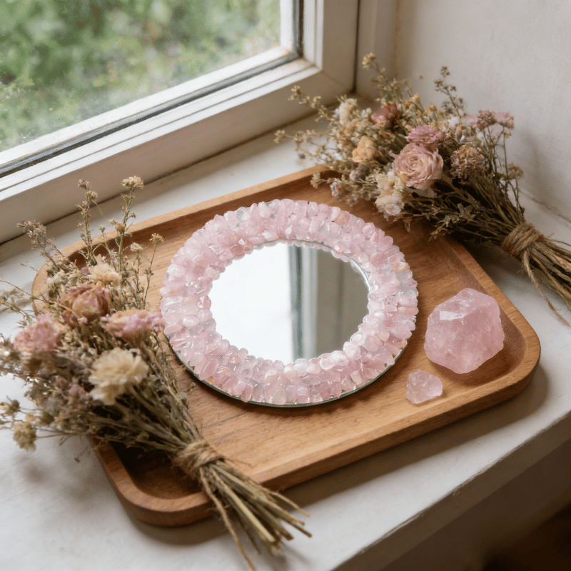 Pink crystal mirror for home décor