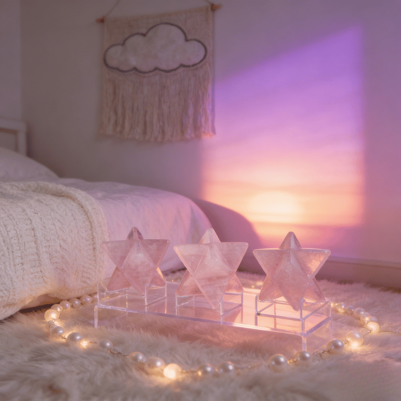 Pink rose quartz merkaba stone