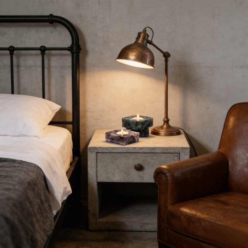 Polished square crystal candle holder home accent