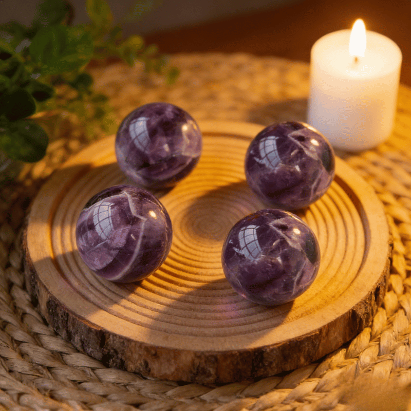 Purple amethyst sphere decorative tabletop stone