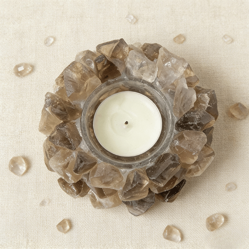 Smoky Quartz Crystal Candle Holder for Meditation and Yoga
