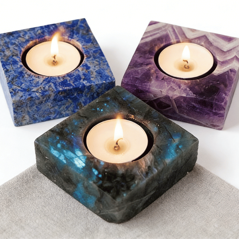 Square crystal candle holder clear gemstone decor