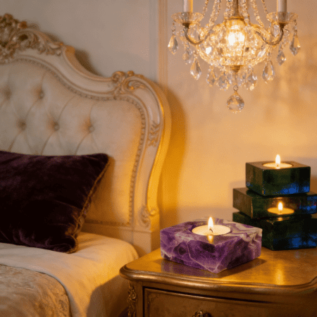 Square crystal tealight holder natural stone decor