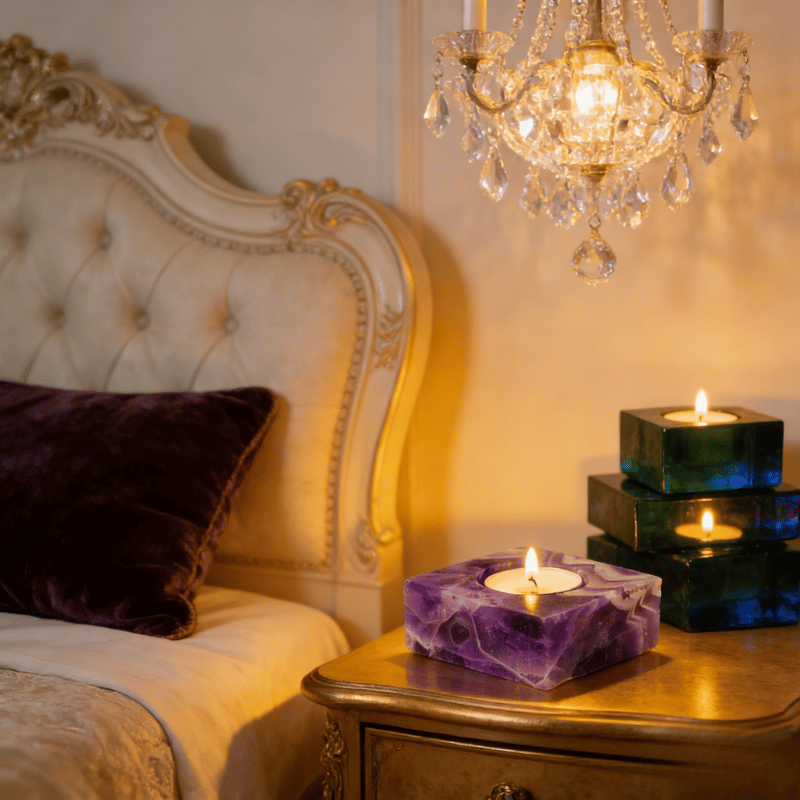 Square crystal tealight holder natural stone decor